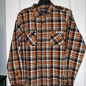Men's Orange and Black Plaid long sleeve Shirt